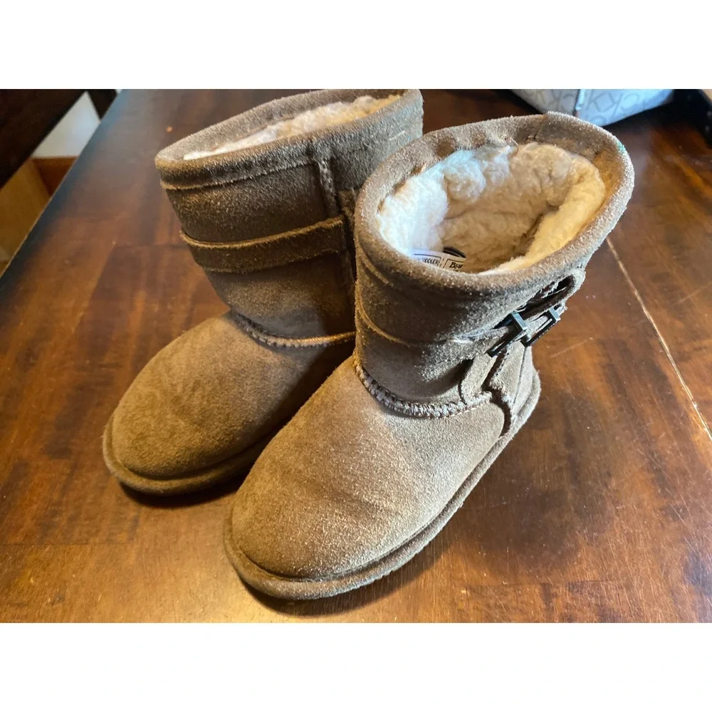 Bearpaw Emma Val Toddler Suede Boots Brown Wool Blend Sheepskin Size 9 1960T-VAL
